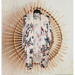 J Jill Women's Cardigan Long Floral Open weave Knit Size Petite Large  Linen+